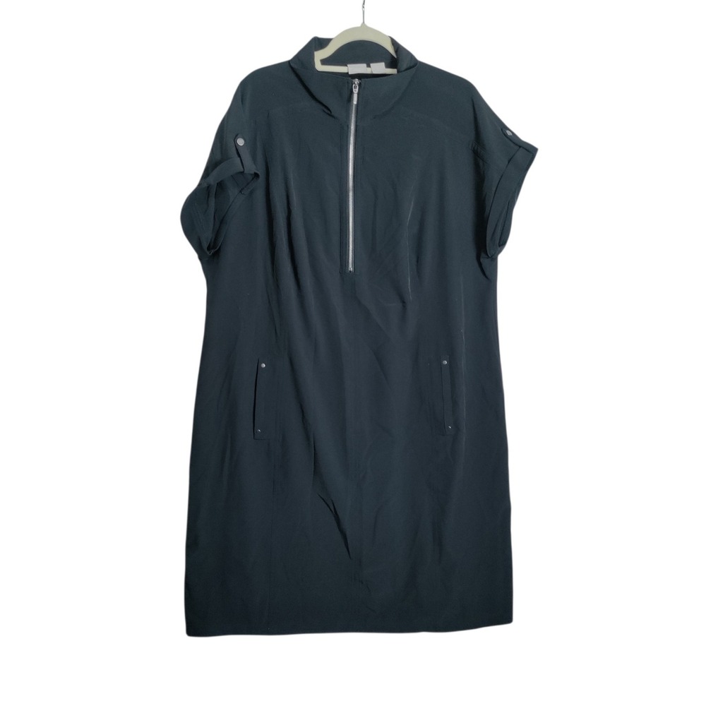 Chicos Zenergy Black Half Zip Shift Dress Plus Size 4 US 20/22 Short Sleeve